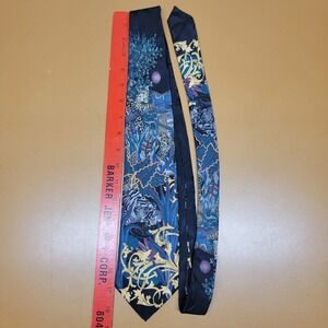 Jonathan Bennett Mens Silk Tie Jungle Tiger Leopard Print Navy Gold Made in USA